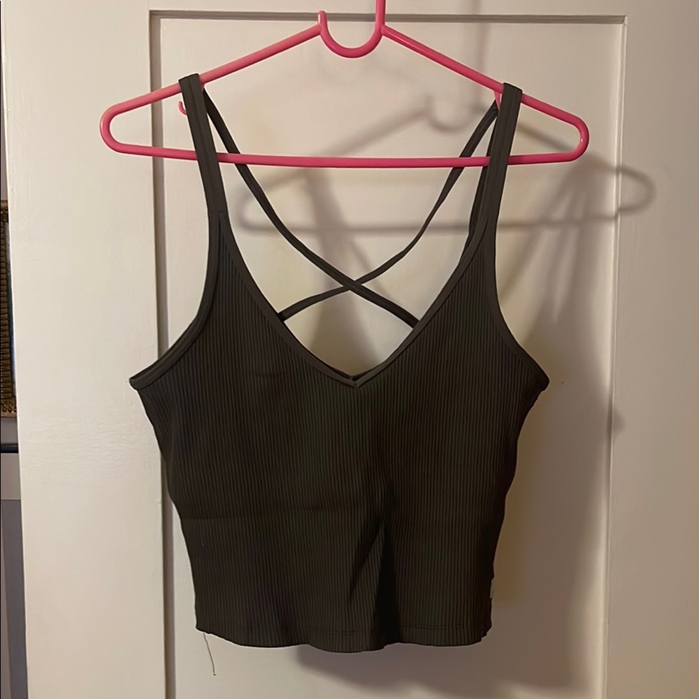 Ribbed Olive Green Strappy Crop Top